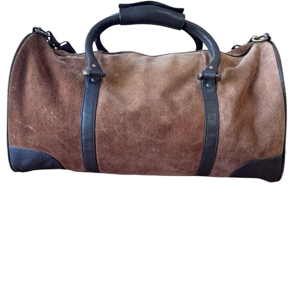 Vintage 2003 Marlboro Suede Leather Grit Gear Weekender Duffel Bag Brown - Picture 3 of 15